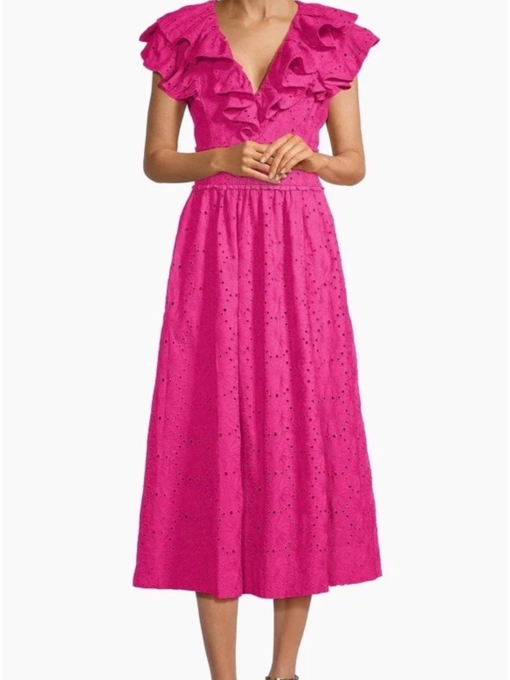 NWT $475 Ted Baker Mirza Pink Eyelet Lace Midi-Dress Size 2 (US 6)